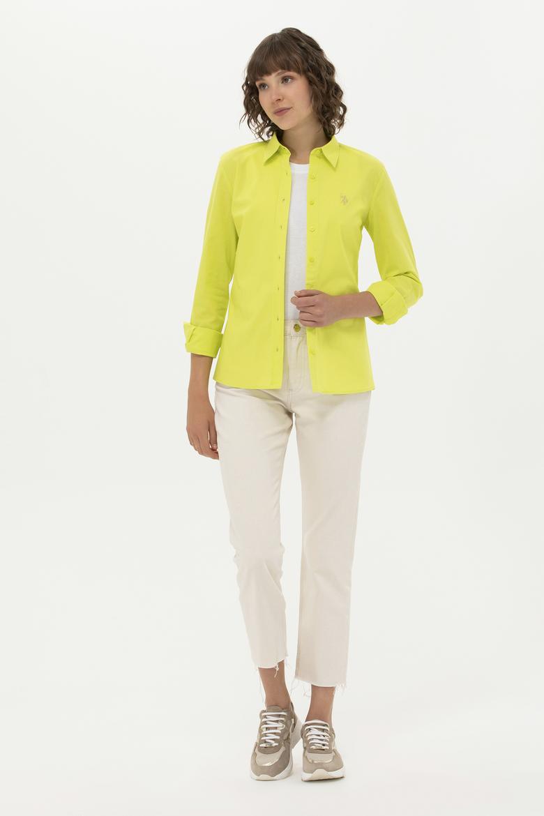 Kadın Neon Sarı Uzun Kollu Basic Gömlek - 50262946069
