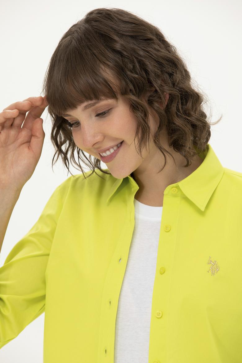 Kadın Neon Sarı Uzun Kollu Basic Gömlek - 50262946069