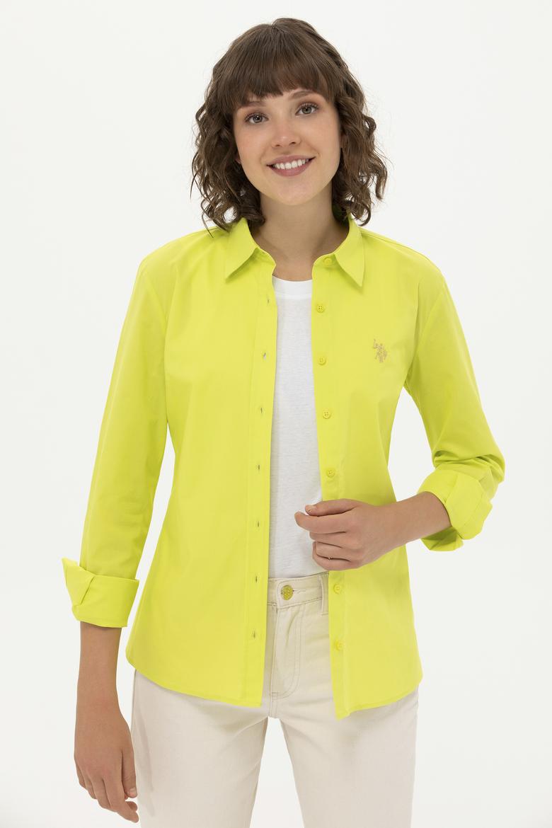 Kadın Neon Sarı Uzun Kollu Basic Gömlek - 50262946069