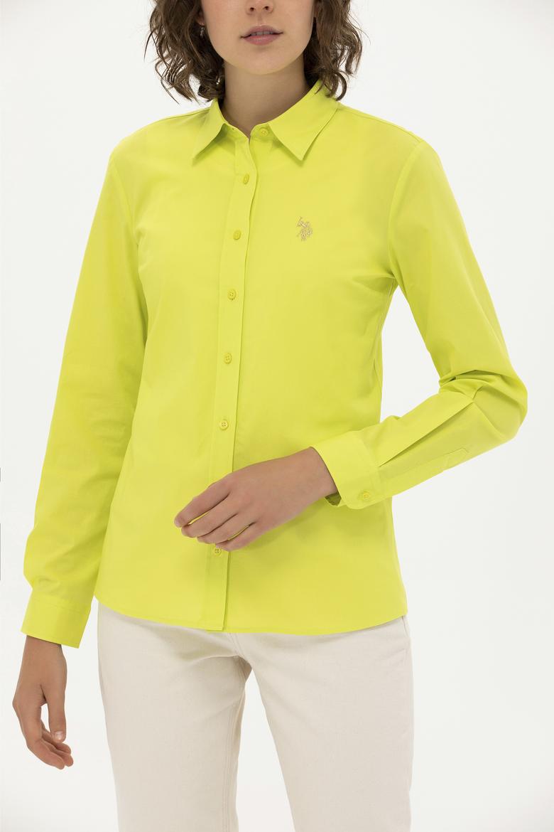Kadın Neon Sarı Uzun Kollu Basic Gömlek - 50262946069