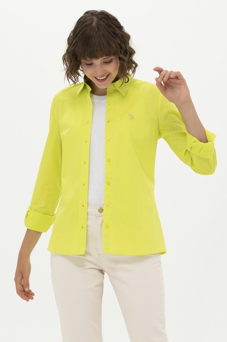 Kadın Neon Sarı Uzun Kollu Basic Gömlek