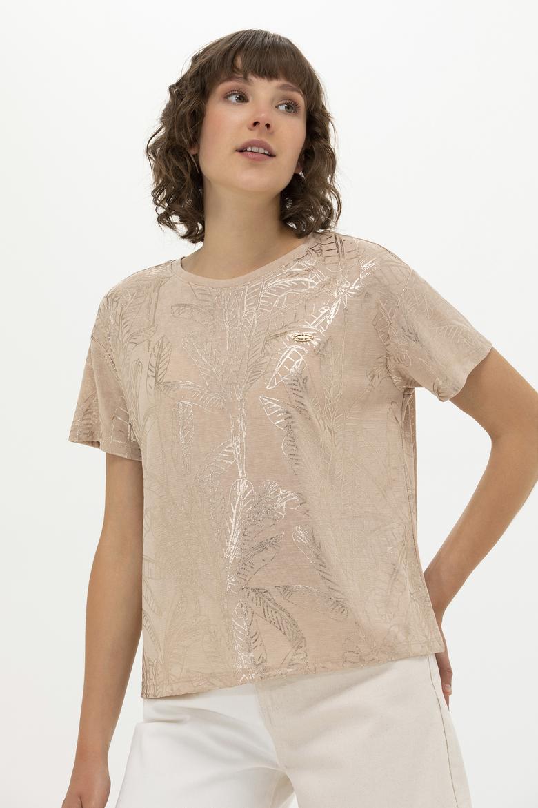 Kadın Çok Renkli Bisiklet Yaka Tişört - 50270142005