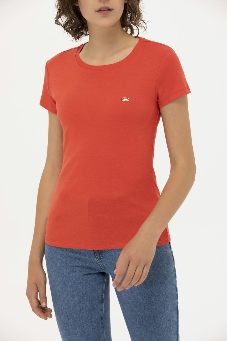 Kadın Kırmızı Bisiklet Yaka Tişört - 50275812033