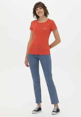 Kadın Kırmızı Bisiklet Yaka Tişört - 50275812033