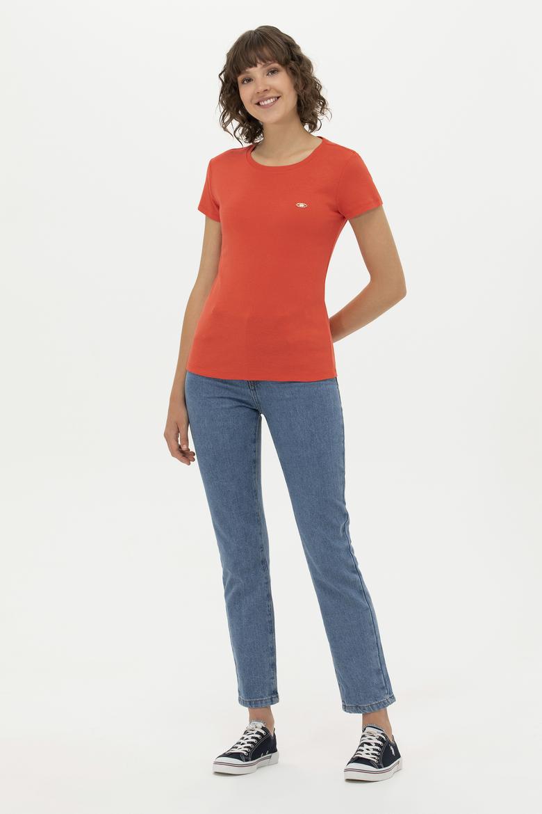 Kadın Kırmızı Bisiklet Yaka Tişört - 50275812033