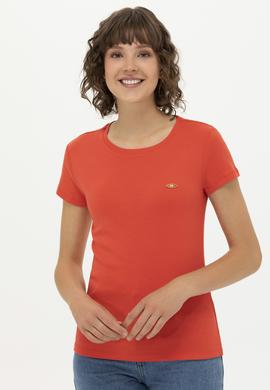 Kadın Kırmızı Bisiklet Yaka Tişört - 50275812033
