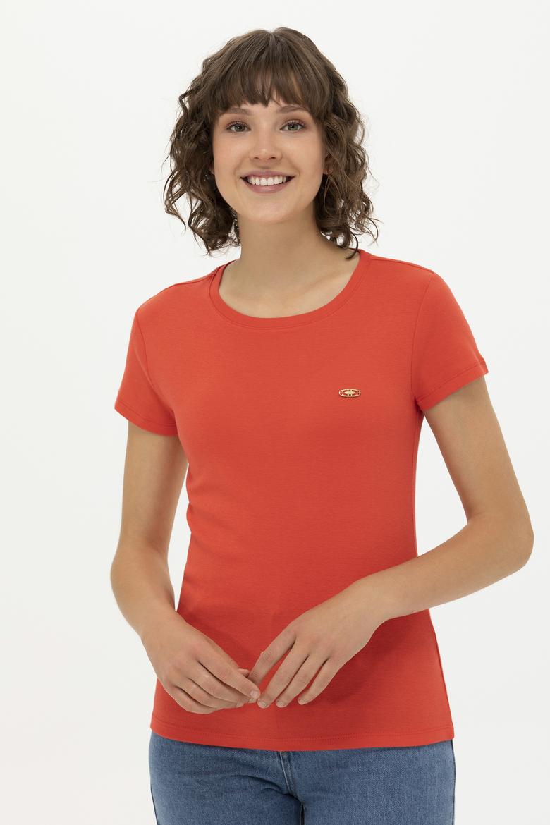 Kadın Kırmızı Bisiklet Yaka Tişört - 50275812033