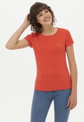 Kadın Kırmızı Bisiklet Yaka Tişört - 50275812033