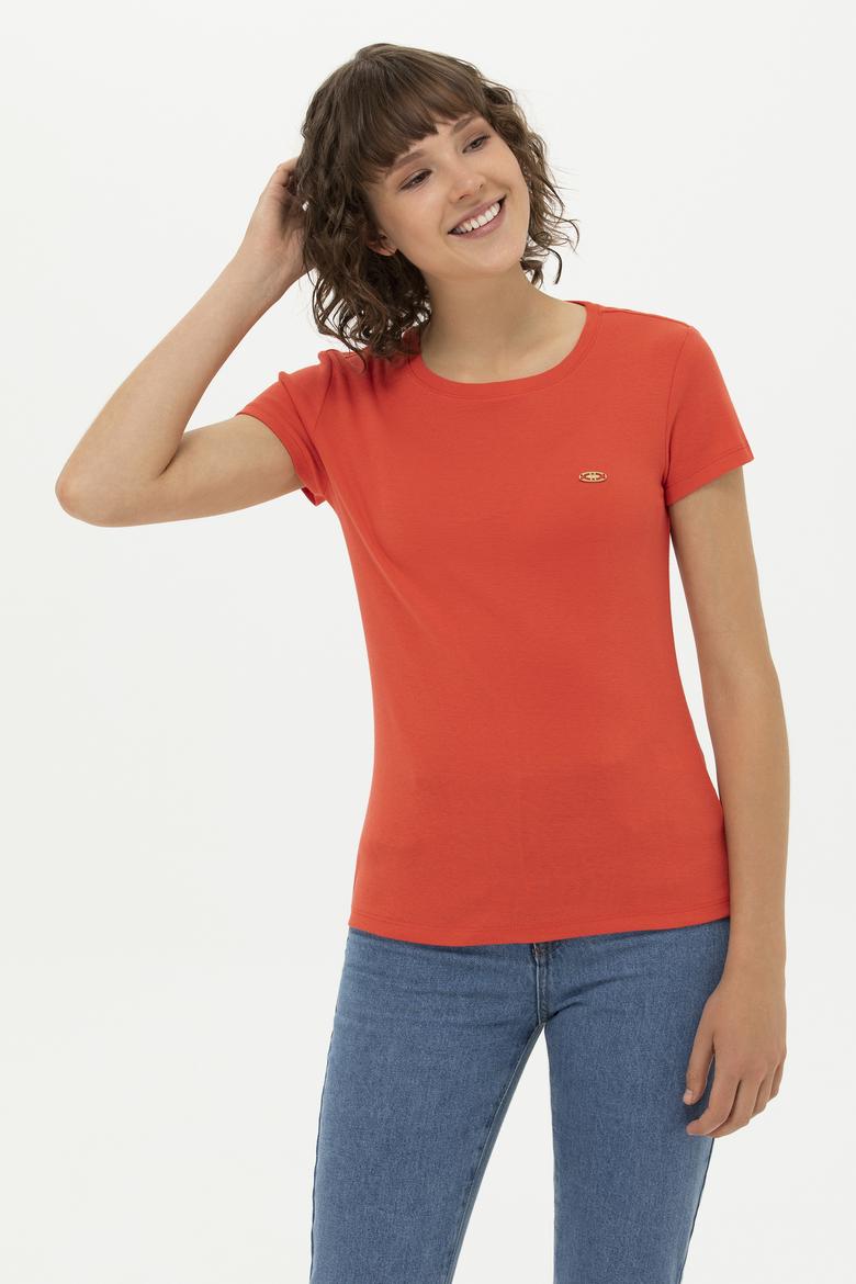 Kadın Kırmızı Bisiklet Yaka Tişört