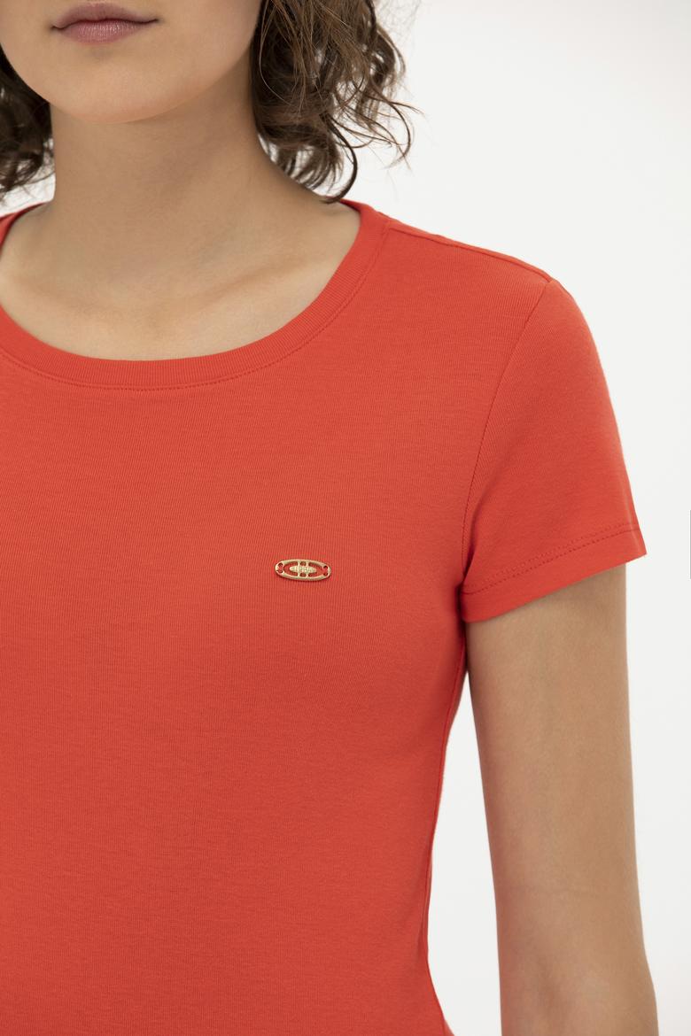 Kadın Kırmızı Bisiklet Yaka Tişört - 50275812033