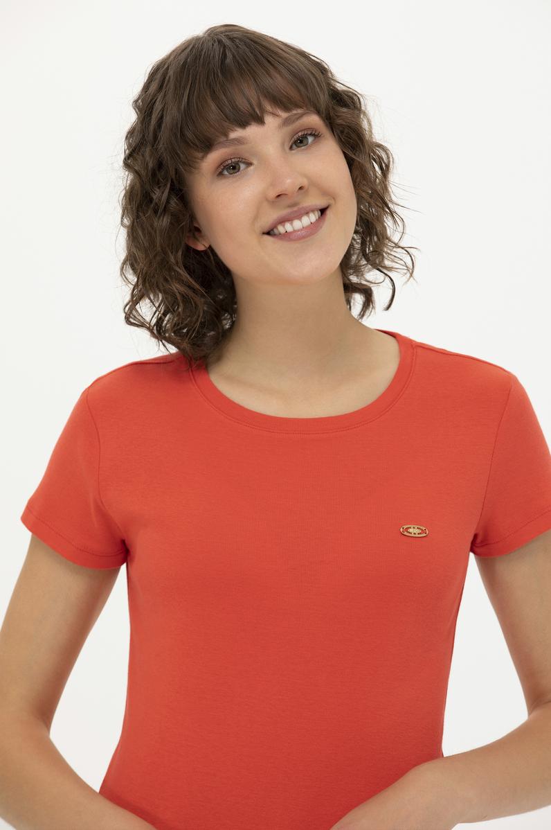 Kadın Kırmızı Bisiklet Yaka Tişört