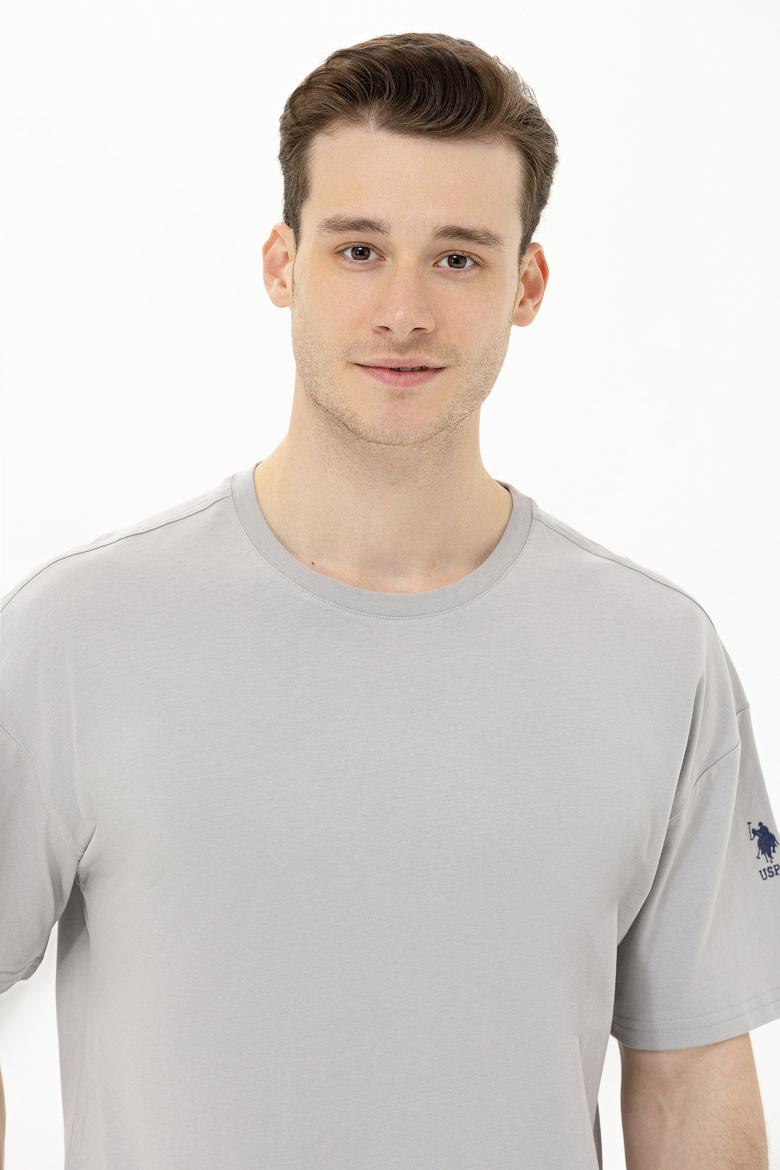 Erkek Gri Oversize Bisiklet Yaka Tişört - 50264917028