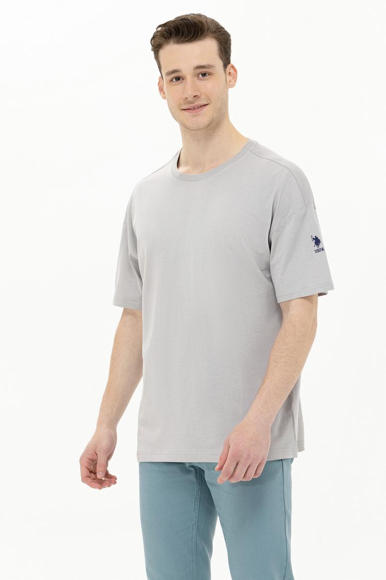 Erkek Gri Oversize Bisiklet Yaka Tişört