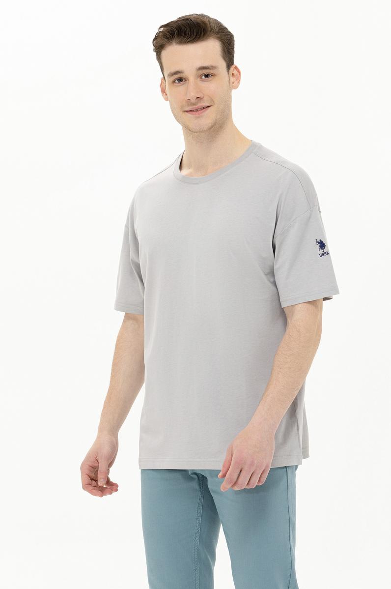 Erkek Gri Oversize Bisiklet Yaka Tişört