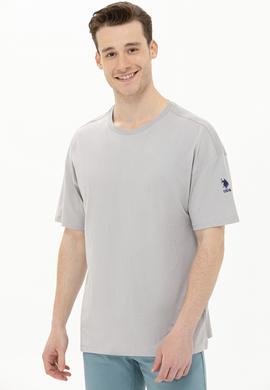 Erkek Gri Oversize Bisiklet Yaka Tişört - 50264917028