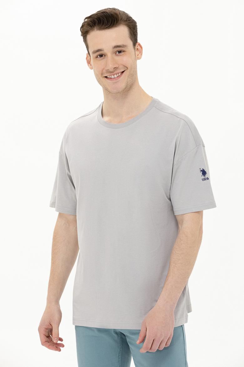 Erkek Gri Oversize Bisiklet Yaka Tişört - 50264917028