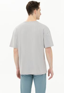 Erkek Gri Oversize Bisiklet Yaka Tişört - 50264917028