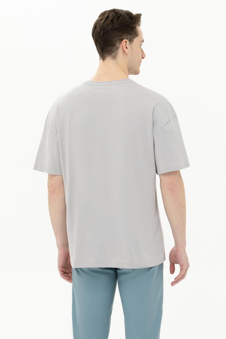 Erkek Gri Oversize Bisiklet Yaka Tişört - 50264917028