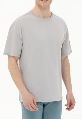 Erkek Gri Oversize Bisiklet Yaka Tişört - 50264917028