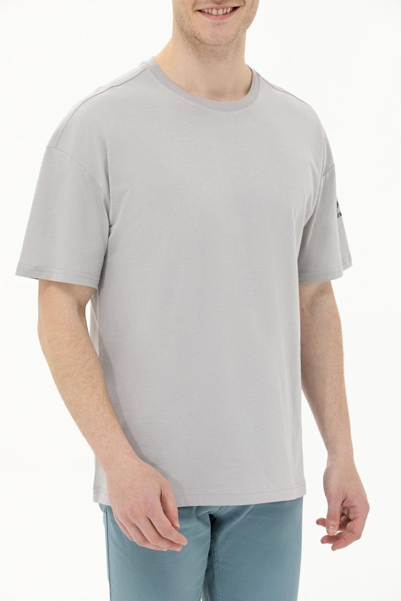 Erkek Gri Oversize Bisiklet Yaka Tişört - 50264917028