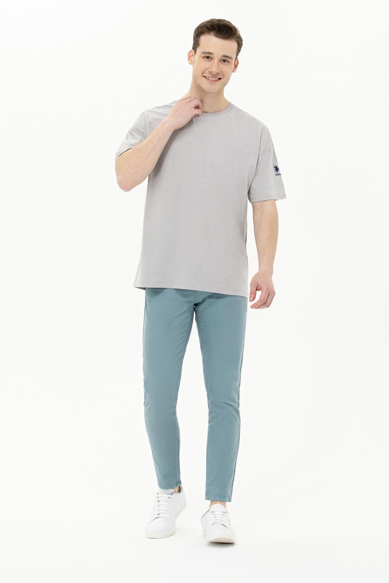 Erkek Gri Oversize Bisiklet Yaka Tişört - 50264917028