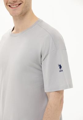 Erkek Gri Oversize Bisiklet Yaka Tişört - 50264917028