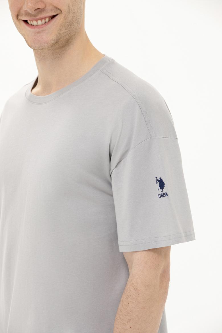 Erkek Gri Oversize Bisiklet Yaka Tişört - 50264917028