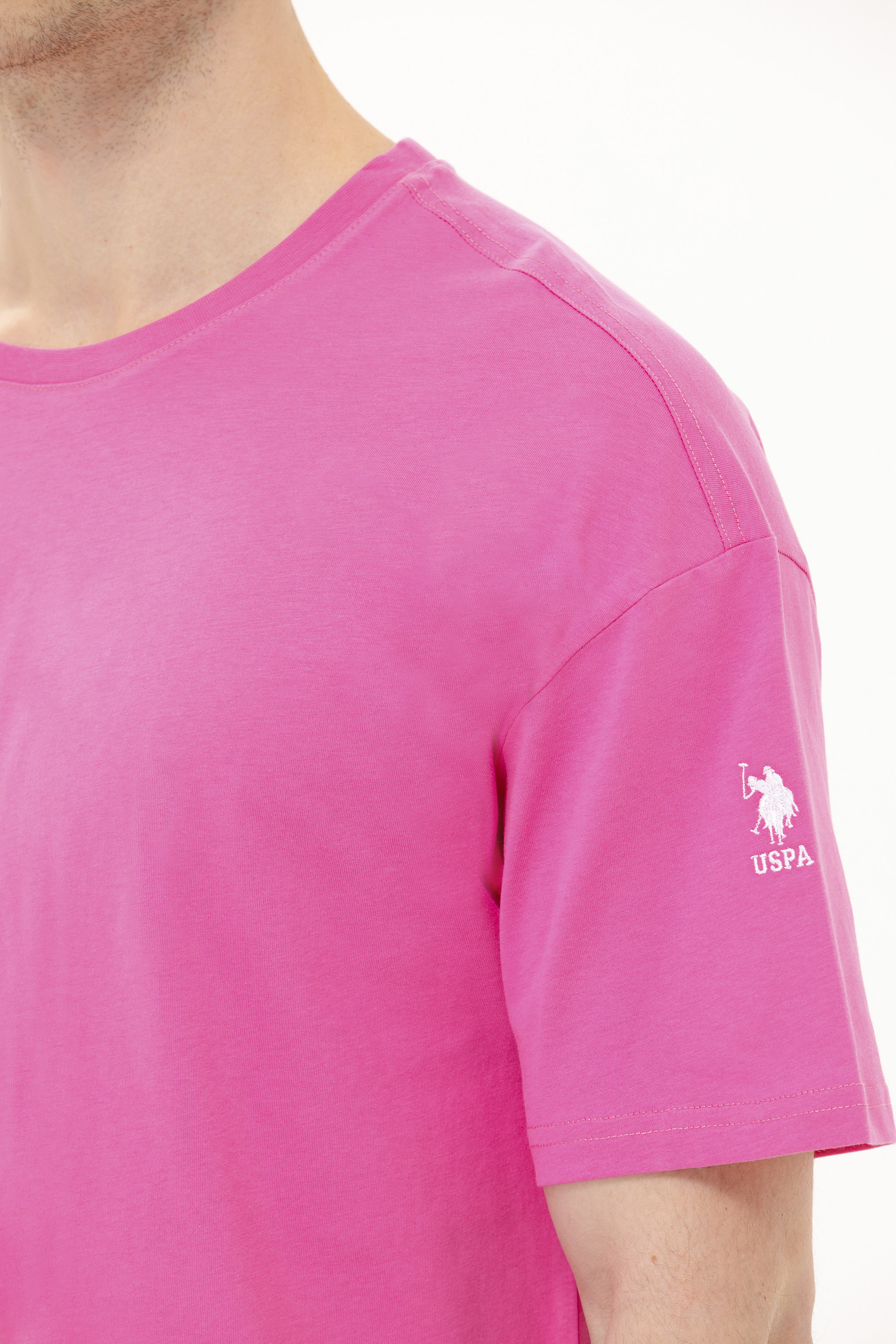 Erkek Pembe Oversize Bisiklet Yaka Tişört - Image 7