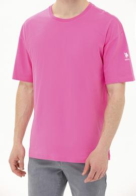Erkek Pembe Oversize Bisiklet Yaka Tişört - 50264917080