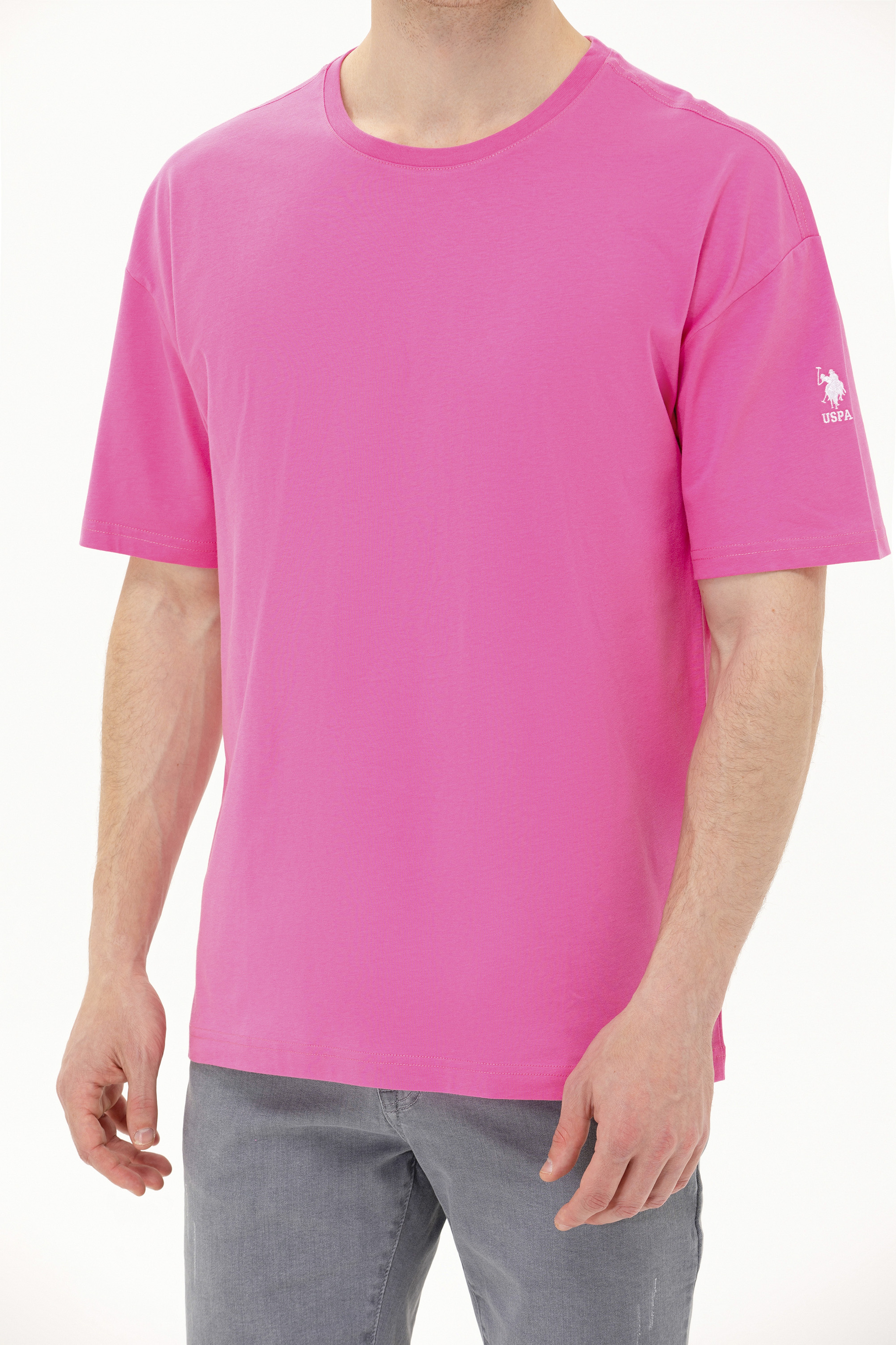 Erkek Pembe Oversize Bisiklet Yaka Tişört