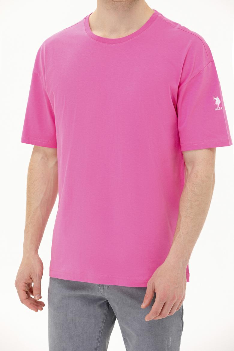Erkek Pembe Oversize Bisiklet Yaka Tişört - 50264917080