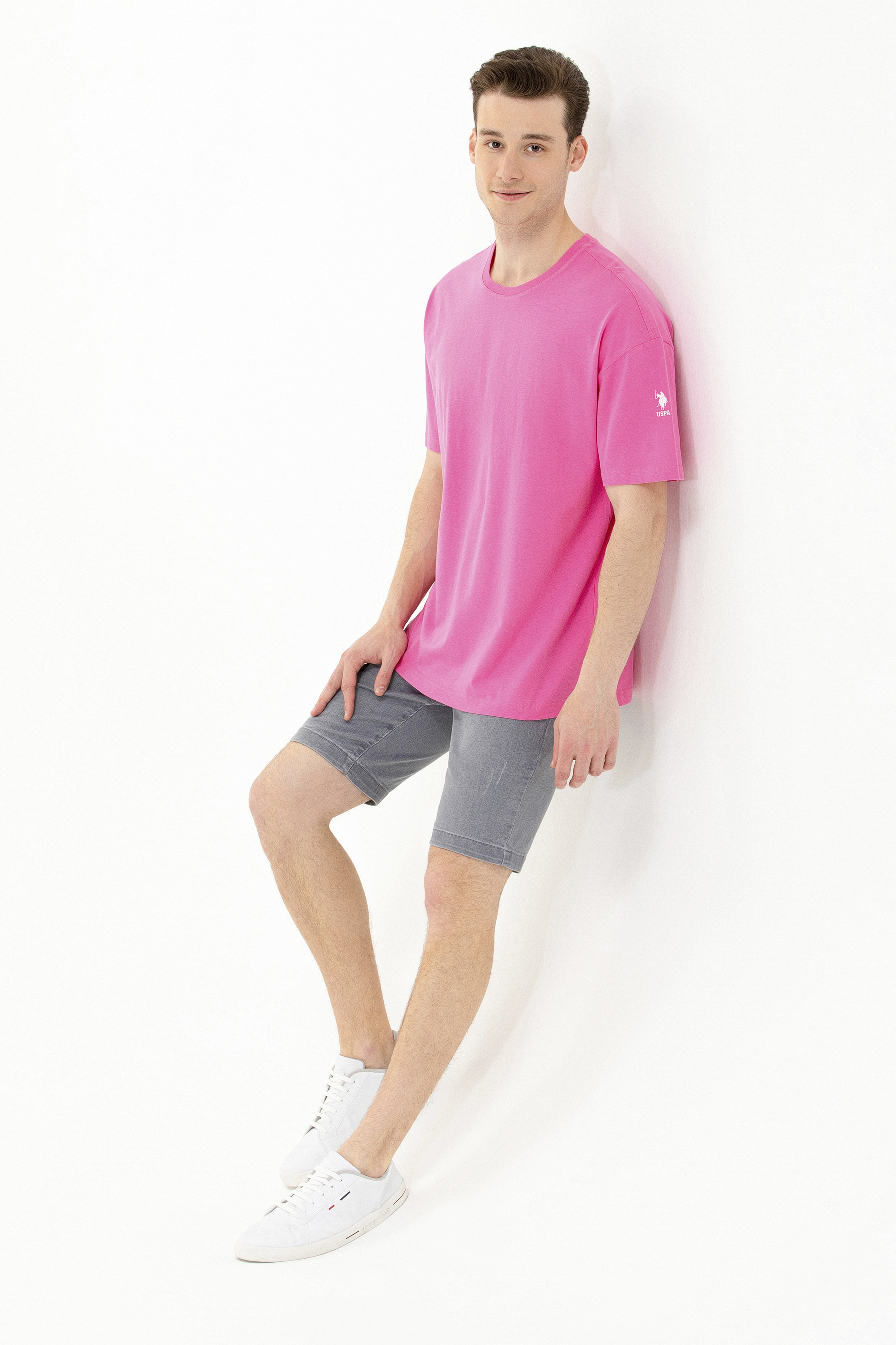 Erkek Pembe Oversize Bisiklet Yaka Tişört
