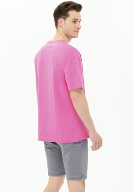 Erkek Pembe Oversize Bisiklet Yaka Tişört - 50264917080
