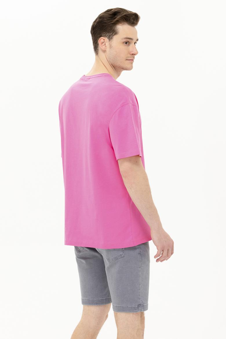 Erkek Pembe Oversize Bisiklet Yaka Tişört - 50264917080