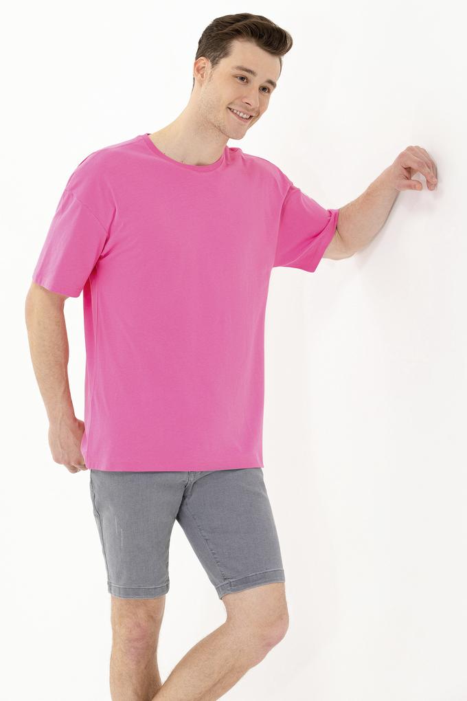 Erkek Pembe Oversize Bisiklet Yaka Tişört