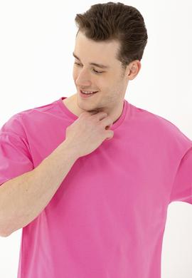 Erkek Pembe Oversize Bisiklet Yaka Tişört - 50264917080