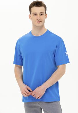 Erkek Saks Oversize Bisiklet Yaka Tişört - 50264917088