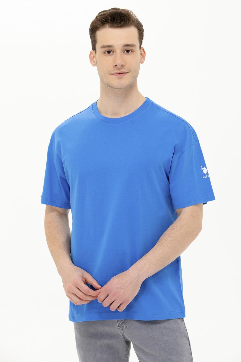 Erkek Saks Oversize Bisiklet Yaka Tişört - 50264917088