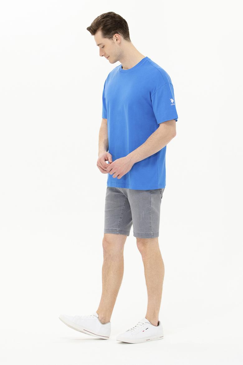 Erkek Saks Oversize Bisiklet Yaka Tişört - 50264917088