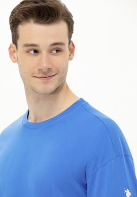 Erkek Saks Oversize Bisiklet Yaka Tişört - 50264917088