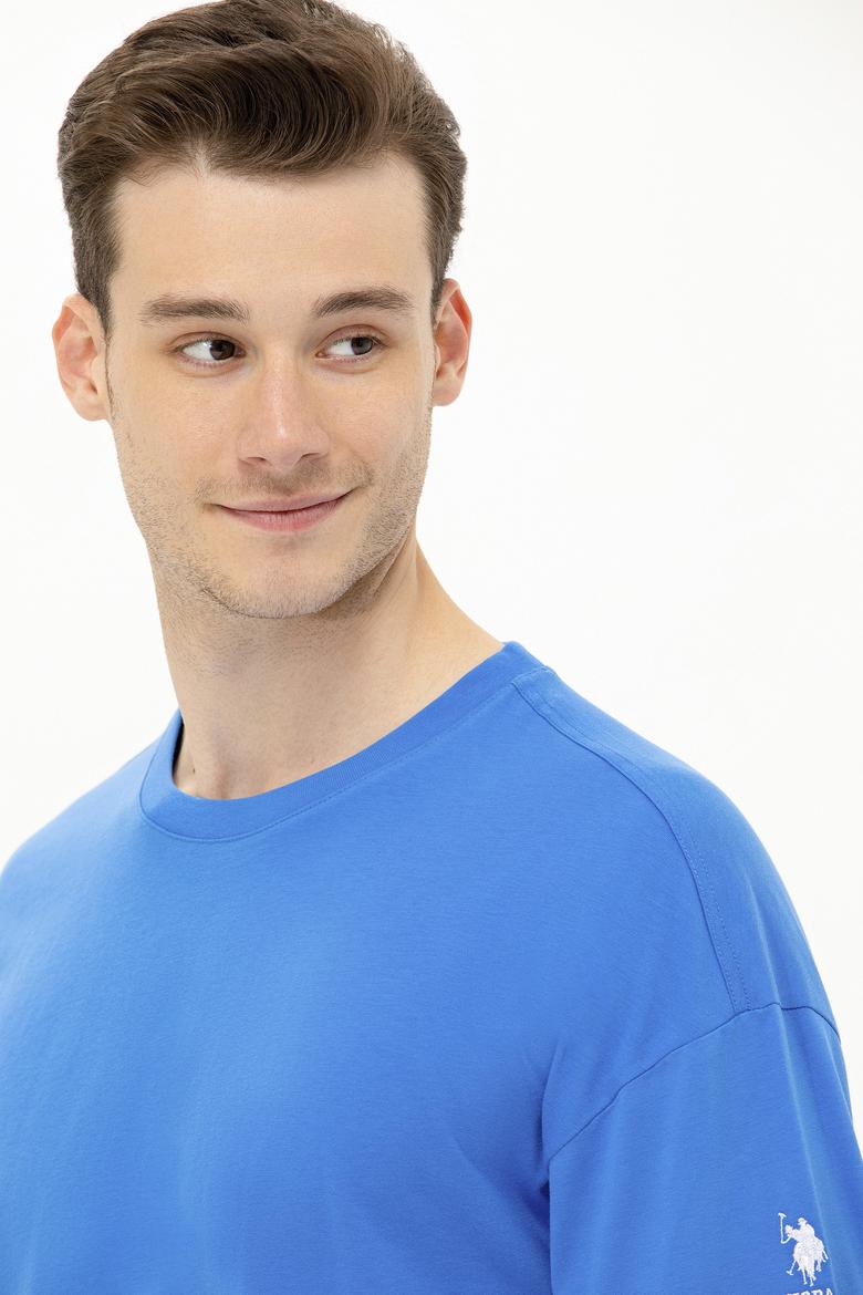 Erkek Saks Oversize Bisiklet Yaka Tişört - 50264917088