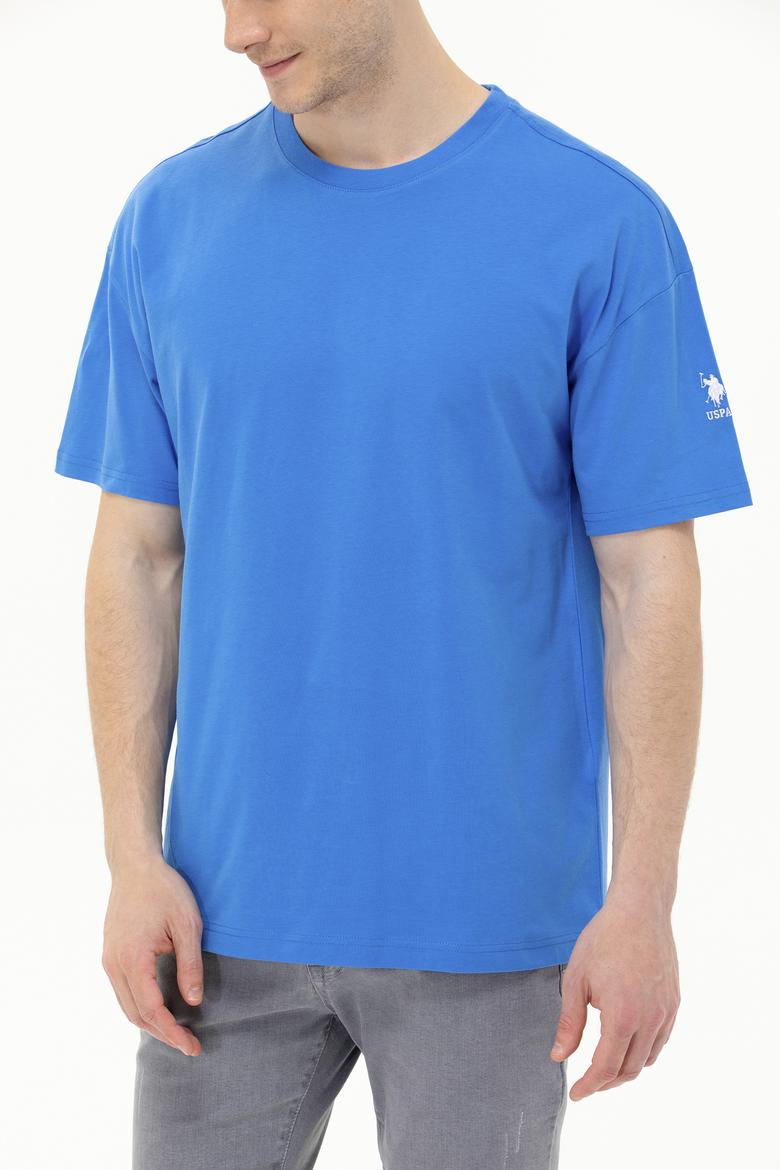 Erkek Saks Oversize Bisiklet Yaka Tişört - 50264917088