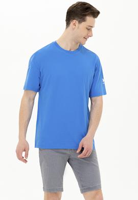 Erkek Saks Oversize Bisiklet Yaka Tişört - 50264917088