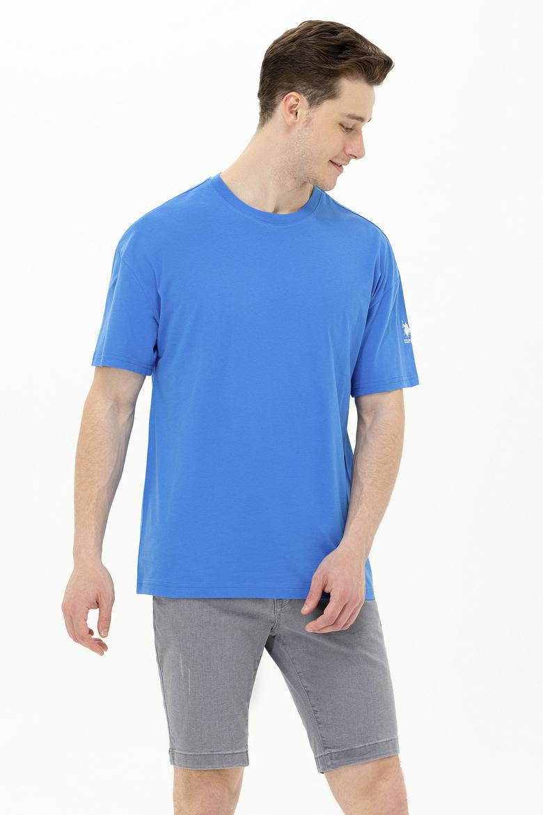 Erkek Saks Oversize Bisiklet Yaka Tişört