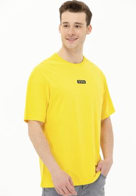 Erkek Koyu Sarı Oversize Bisiklet Yaka Tişört - 50264932007