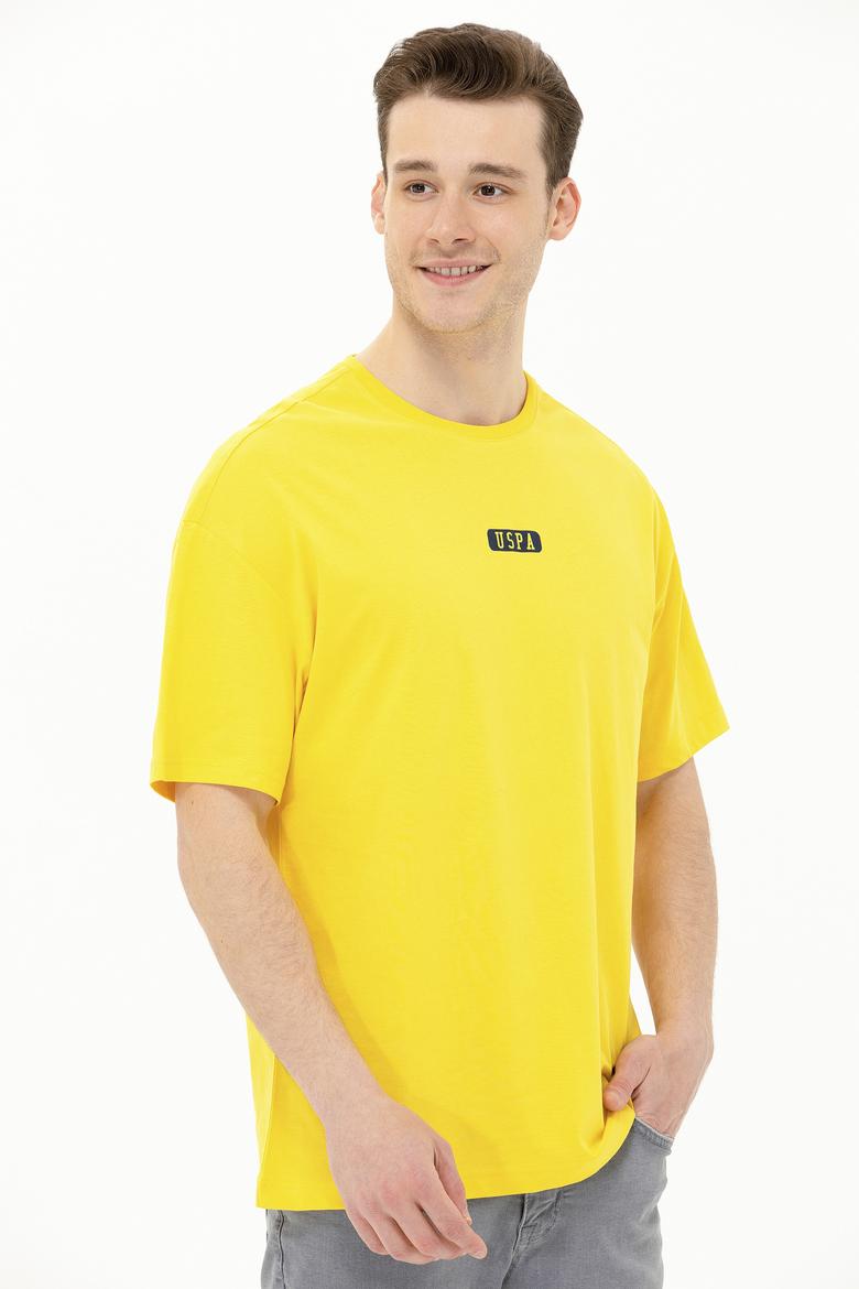 Erkek Koyu Sarı Oversize Bisiklet Yaka Tişört - 50264932007