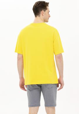 Erkek Koyu Sarı Oversize Bisiklet Yaka Tişört - 50264932007