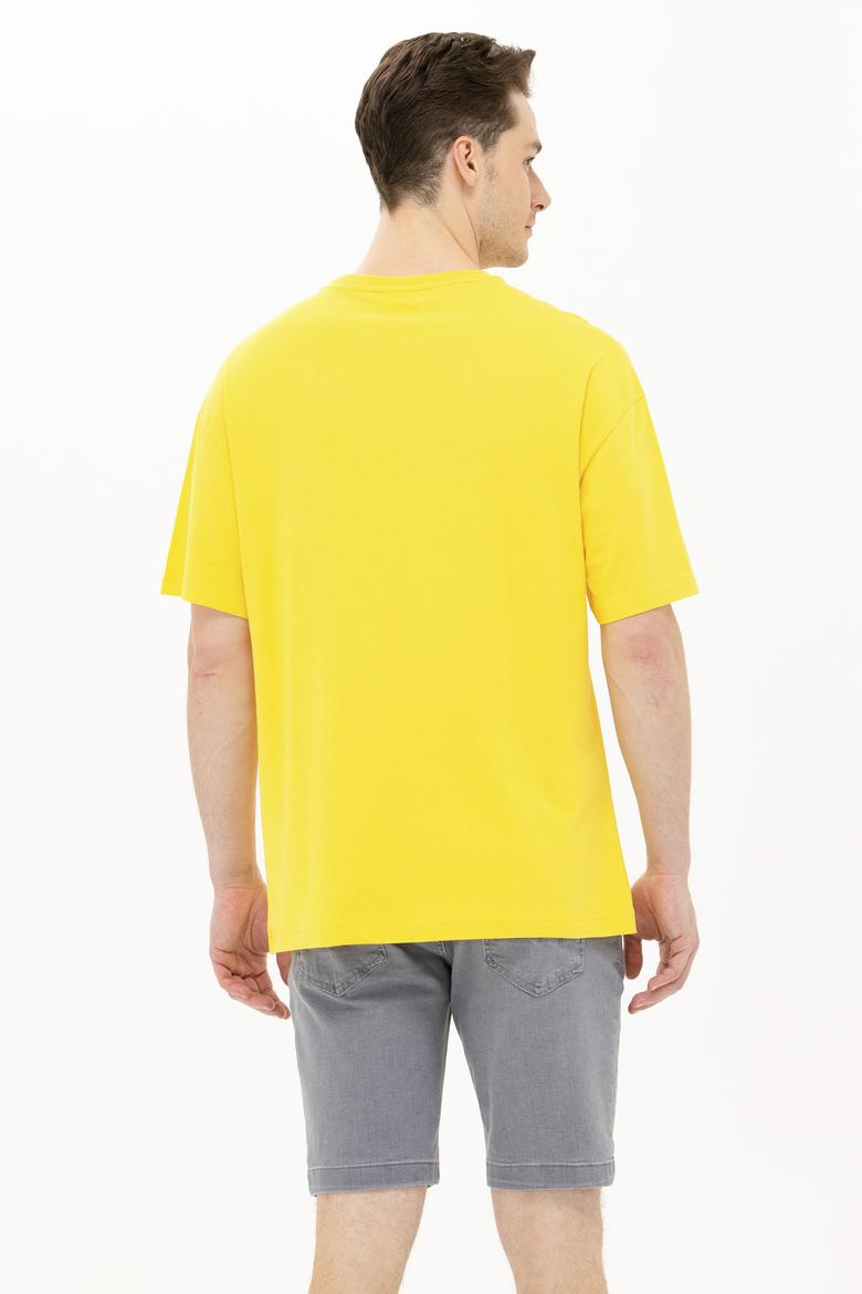 Erkek Koyu Sarı Oversize Bisiklet Yaka Tişört - 50264932007