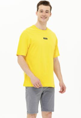 Erkek Koyu Sarı Oversize Bisiklet Yaka Tişört - 50264932007