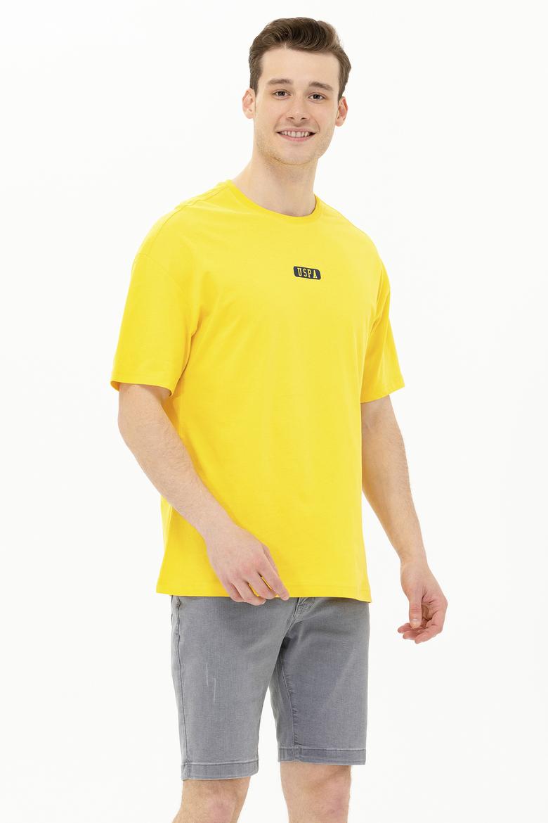 Erkek Koyu Sarı Oversize Bisiklet Yaka Tişört - 50264932007